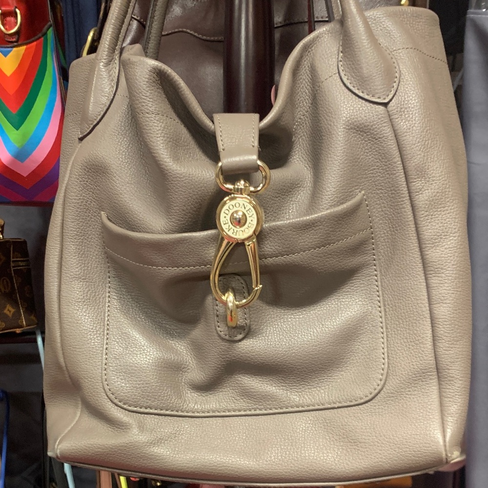Dooney & Bourke Taupe Pebbled Leather Shoulder Bag with Gold Hardware